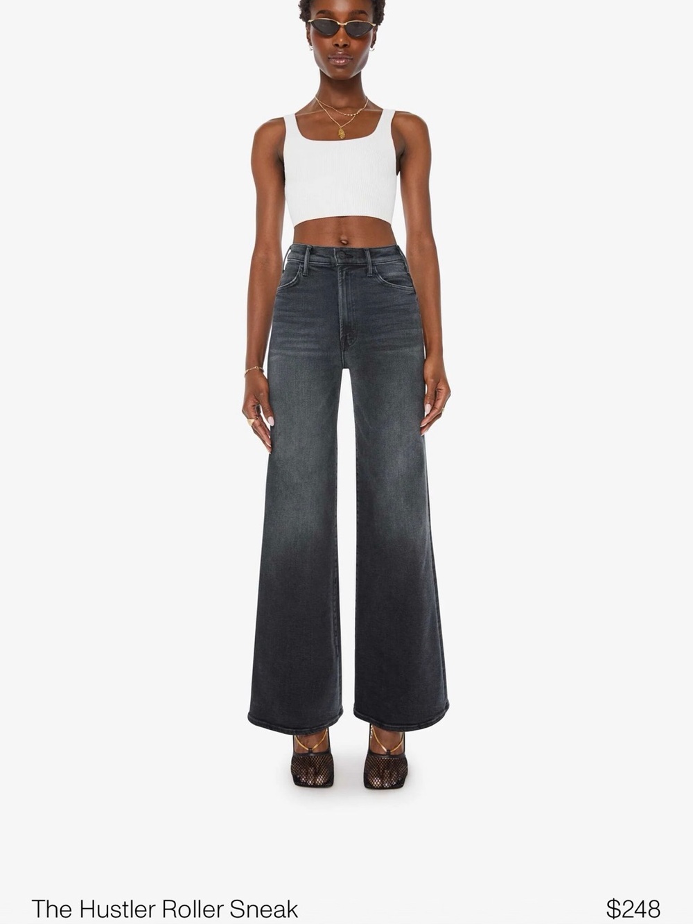 MOTHER Wide-Leg High-Rise Jeans in Washed Black